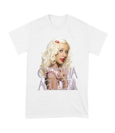 Classic Christina Aguilera Blonde Look T-Shirt with Soft Pink Logo Unisex Youth