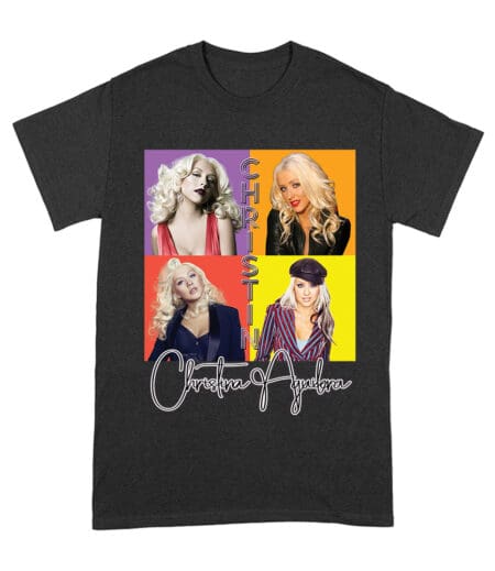 Pop Art Style Christina Aguilera T-Shirt with Four Retro Portrait Blocks Unisex Adult – Viva Party