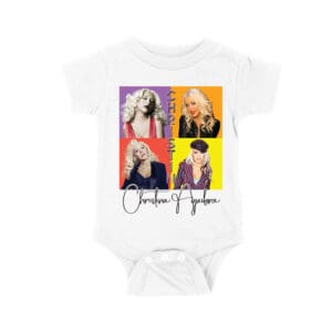 Pop Art Style Christina Aguilera T-Shirt with Four Retro Portrait Blocks Unisex Baby Jersey