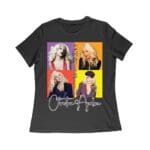 Pop Art Style Christina Aguilera T-Shirt with Four Retro Portrait Blocks Women Relaxed – Viva Party