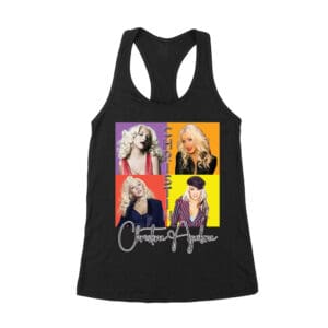 Pop Art Style Christina Aguilera T-Shirt with Four Retro Portrait Blocks Women's Racerback Tank Top – Viva Party