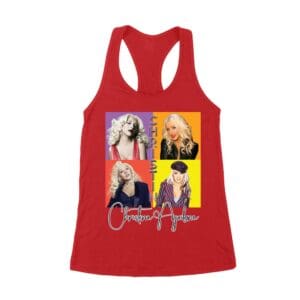 Pop Art Style Christina Aguilera T-Shirt with Four Retro Portrait Blocks Women's Racerback Tank Top