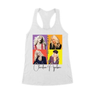 Pop Art Style Christina Aguilera T-Shirt with Four Retro Portrait Blocks Women's Racerback Tank Top