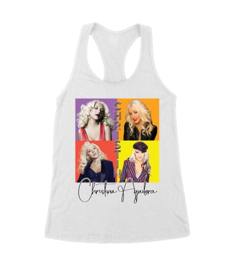 Pop Art Style Christina Aguilera T-Shirt with Four Retro Portrait Blocks Women's Racerback Tank Top