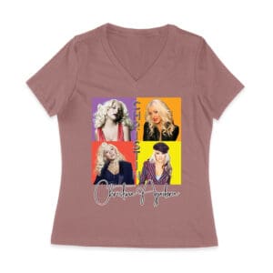 Pop Art Style Christina Aguilera T-Shirt with Four Retro Portrait Blocks Women Jersey V-Neck
