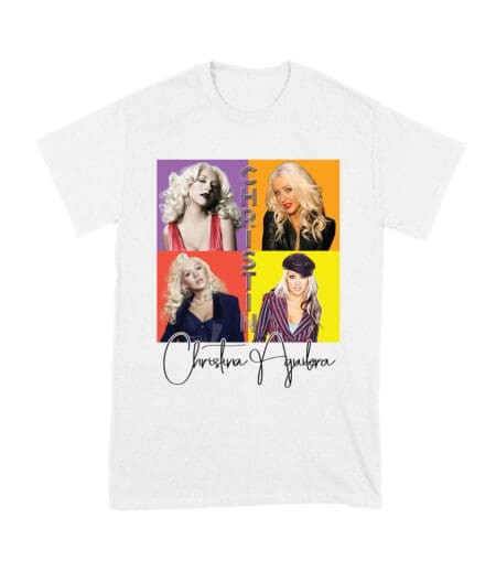 Pop Art Style Christina Aguilera T-Shirt with Four Retro Portrait Blocks Unisex Youth