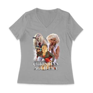 Stage Performance Christina Aguilera T-Shirt with Bold Singing Moments Women Jersey V-Neck