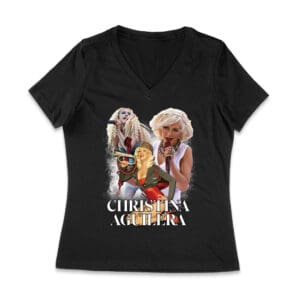 Stage Performance Christina Aguilera T-Shirt with Bold Singing Moments Women Jersey V-Neck – Viva Party