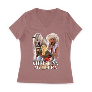 Stage Performance Christina Aguilera T-Shirt with Bold Singing Moments Women Jersey V-Neck