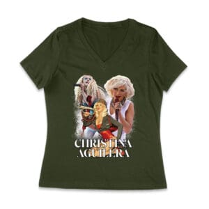 Stage Performance Christina Aguilera T-Shirt with Bold Singing Moments Women Jersey V-Neck