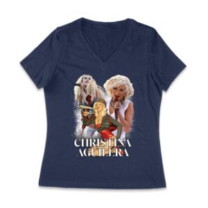 Stage Performance Christina Aguilera T-Shirt with Bold Singing Moments Women Jersey V-Neck