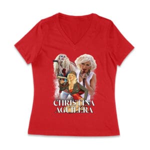 Stage Performance Christina Aguilera T-Shirt with Bold Singing Moments Women Jersey V-Neck