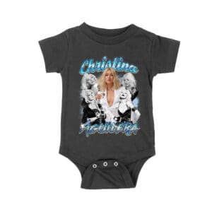 Christina Aguilera Grayscale Collage T-Shirt with Blue Name Highlight Unisex Baby Jersey – Viva Party