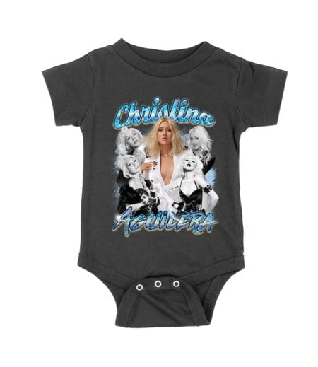 Christina Aguilera Grayscale Collage T-Shirt with Blue Name Highlight Unisex Baby Jersey – Viva Party
