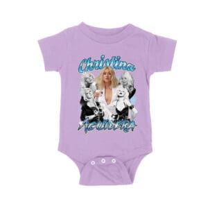 Christina Aguilera Grayscale Collage T-Shirt with Blue Name Highlight Unisex Baby Jersey
