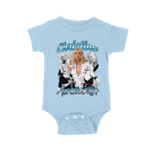 Christina Aguilera Grayscale Collage T-Shirt with Blue Name Highlight Unisex Baby Jersey
