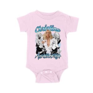 Christina Aguilera Grayscale Collage T-Shirt with Blue Name Highlight Unisex Baby Jersey
