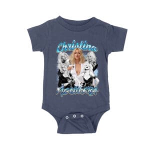 Christina Aguilera Grayscale Collage T-Shirt with Blue Name Highlight Unisex Baby Jersey