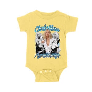 Christina Aguilera Grayscale Collage T-Shirt with Blue Name Highlight Unisex Baby Jersey