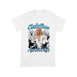 Christina Aguilera Grayscale Collage T-Shirt with Blue Name Highlight Unisex Toddler