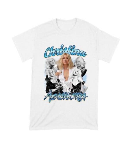 Christina Aguilera Grayscale Collage T-Shirt with Blue Name Highlight Unisex Toddler