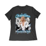 Christina Aguilera Grayscale Collage T-Shirt with Blue Name Highlight Women Relaxed – Viva Party