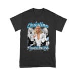 Christina Aguilera Grayscale Collage T-Shirt with Blue Name Highlight Unisex Youth – Viva Party