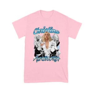 Christina Aguilera Grayscale Collage T-Shirt with Blue Name Highlight Unisex Youth