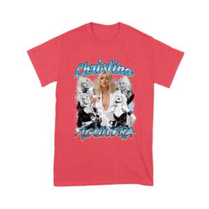 Christina Aguilera Grayscale Collage T-Shirt with Blue Name Highlight Unisex Youth