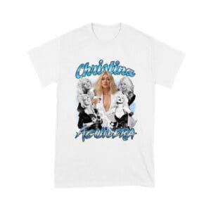 Christina Aguilera Grayscale Collage T-Shirt with Blue Name Highlight Unisex Youth