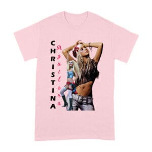 Side Pose Christina Aguilera T-Shirt with Vertical Name Graphic Design Unisex Adult
