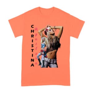 Side Pose Christina Aguilera T-Shirt with Vertical Name Graphic Design Unisex Adult