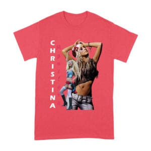 Side Pose Christina Aguilera T-Shirt with Vertical Name Graphic Design Unisex Adult