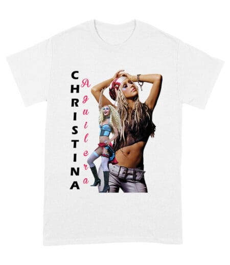 Side Pose Christina Aguilera T-Shirt with Vertical Name Graphic Design Unisex Adult