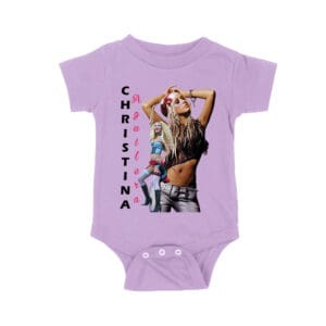 Side Pose Christina Aguilera T-Shirt with Vertical Name Graphic Design Unisex Baby Jersey