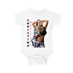Side Pose Christina Aguilera T-Shirt with Vertical Name Graphic Design Unisex Baby Jersey