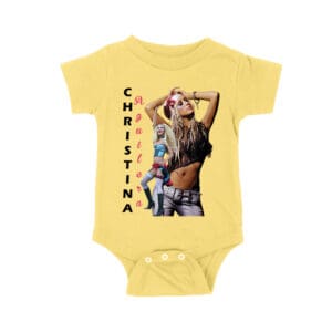 Side Pose Christina Aguilera T-Shirt with Vertical Name Graphic Design Unisex Baby Jersey