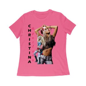 Side Pose Christina Aguilera T-Shirt with Vertical Name Graphic Design Women Relaxed