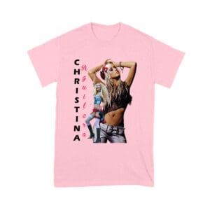 Side Pose Christina Aguilera T-Shirt with Vertical Name Graphic Design Unisex Youth