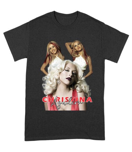 Sassy Christina Aguilera T-Shirt with Red Dress and Confident Expression Unisex Adult – Viva Party