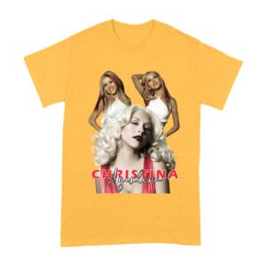 Sassy Christina Aguilera T-Shirt with Red Dress and Confident Expression Unisex Adult