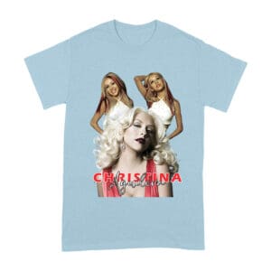 Sassy Christina Aguilera T-Shirt with Red Dress and Confident Expression Unisex Adult