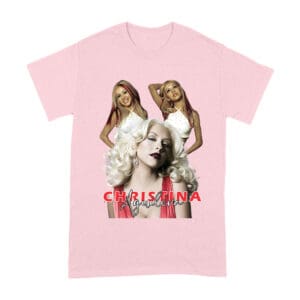 Sassy Christina Aguilera T-Shirt with Red Dress and Confident Expression Unisex Adult
