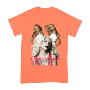 Sassy Christina Aguilera T-Shirt with Red Dress and Confident Expression Unisex Adult