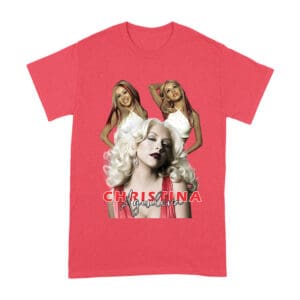 Sassy Christina Aguilera T-Shirt with Red Dress and Confident Expression Unisex Adult