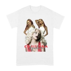 Sassy Christina Aguilera T-Shirt with Red Dress and Confident Expression Unisex Adult