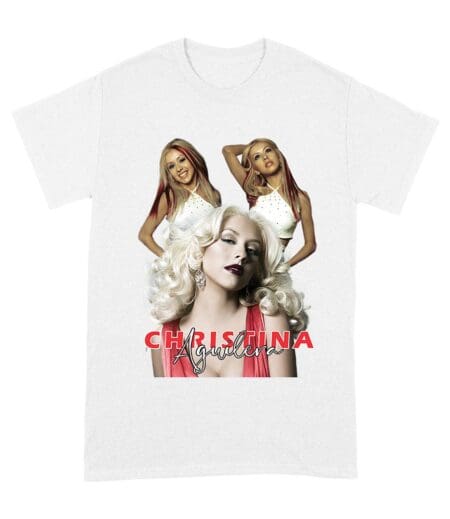 Sassy Christina Aguilera T-Shirt with Red Dress and Confident Expression Unisex Adult