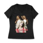 Sassy Christina Aguilera T-Shirt with Red Dress and Confident Expression Women Jersey V-Neck – Viva Party