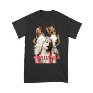 Sassy Christina Aguilera T-Shirt with Red Dress and Confident Expression Unisex Youth – Viva Party