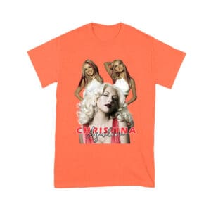 Sassy Christina Aguilera T-Shirt with Red Dress and Confident Expression Unisex Youth